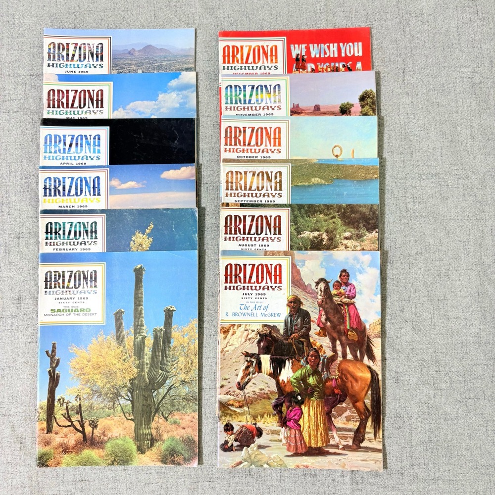 Vintage 1969 Arizona Highways Magazine Lot Complete Year 12 Issues Jan-Dec Art